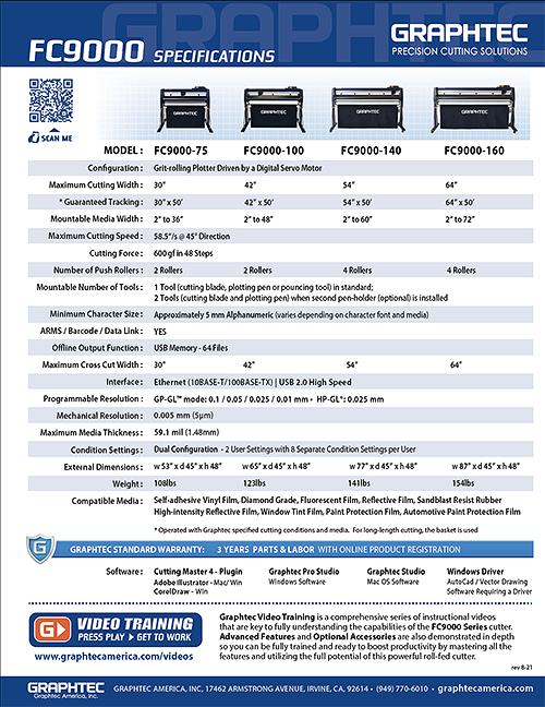 Graphtec FC9000 Spec Sheet